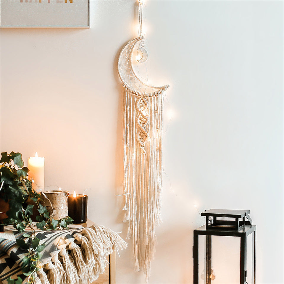Bohemian Chic Macrame Wall Hanging Tapestry Mandala Moon Dreamcatcher Wall Decor Boho Woven Knitted Tapestries Home Decoration